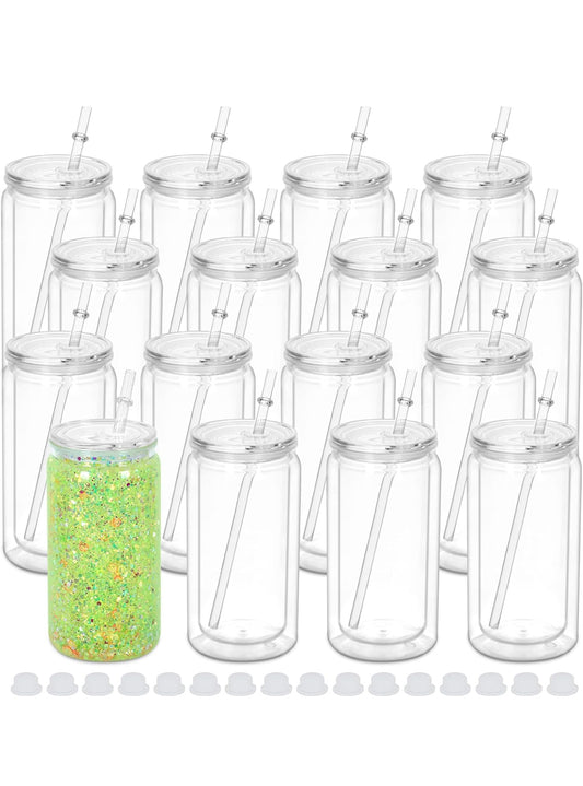 ✨ DIY Clear Snow Globe Tumbler Can with Lid & Straw – Customize & Decorate Your Way